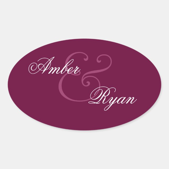 Pegatina Ovalada BURGUNDY Bride y Groom Boda Oval (Anverso)