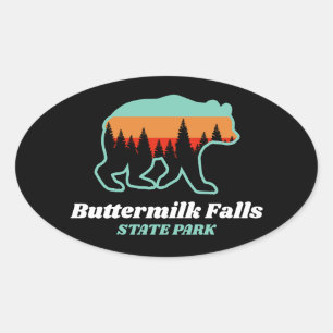 Pegatina Ovalada Butmilk Falls State Park New York Bear Retro