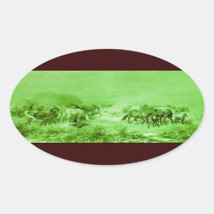 Pegatina Ovalada CABALLEROS, Oval verde de luz antigua