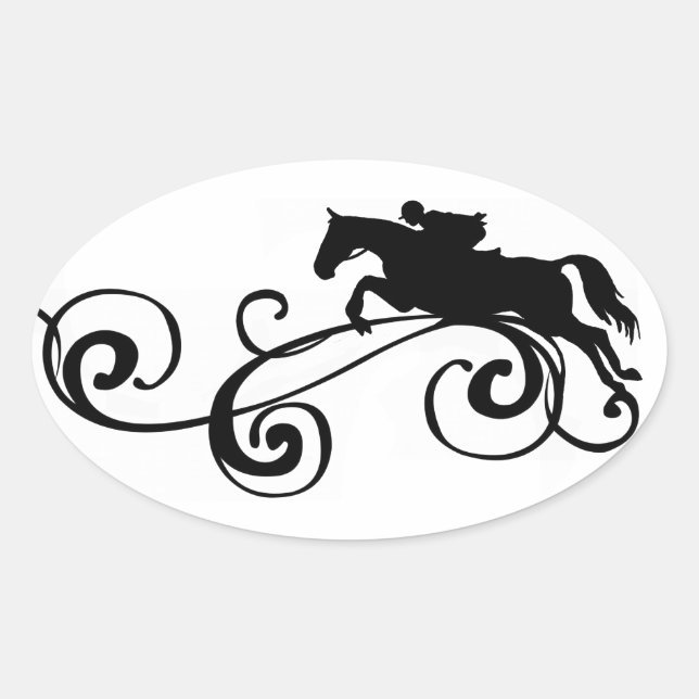 Pegatina Ovalada Caballo andaluz galopante ruso (Anverso)