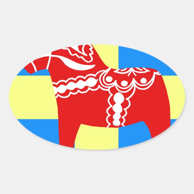 Pegatina Ovalada Caballo de Suecia Dala (Anverso)
