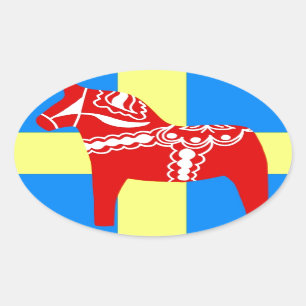 Pegatina Ovalada Caballo de Suecia Dala