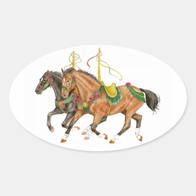 Pegatina Ovalada Caballos de carrusel (Anverso)