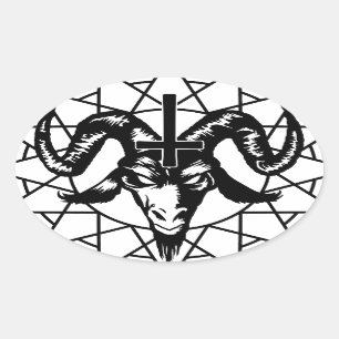 Pegatina Ovalada Cabeza con la estrella del caos (negro)