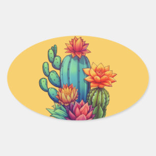 Pegatina Ovalada Cactus en crecimiento de bonito