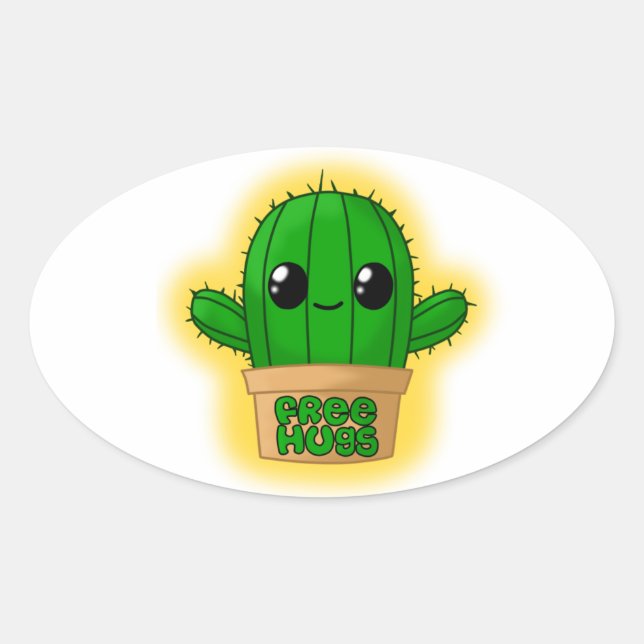 Pegatina Ovalada Cactus Huggable (Anverso)