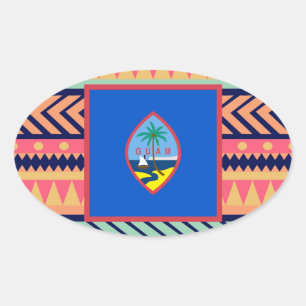 Pegatina Ovalada Caja colorida de la bandera de Guam