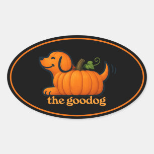 Pegatina Ovalada Calabaza de perro naranja negro ovalada de otoño