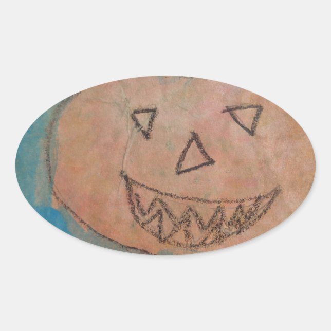 Pegatina Ovalada Calabaza sonriente, acuarela de arte para niños de (Anverso)
