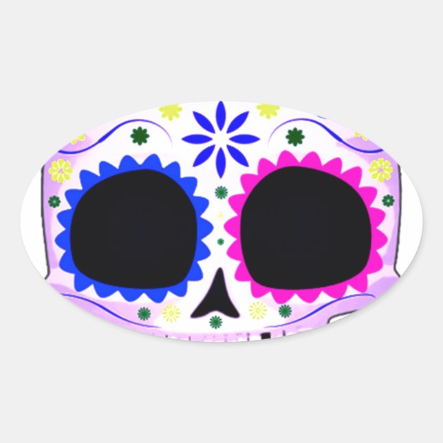 Pegatina Ovalada Calavera de azúcar - Diseño de tatuajes (Anverso)