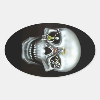 Pegatina Ovalada Calavera de fiesta