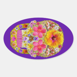 Pegatina Ovalada Calavera de flores 4 - Tropical