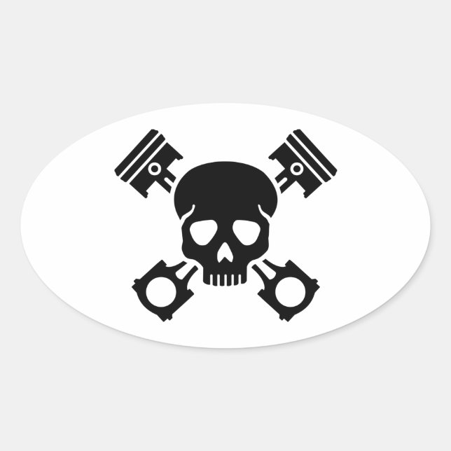 Pegatina Ovalada Calavera de pistones cruzada (Anverso)