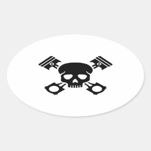 Pegatina Ovalada Calavera de pistones cruzada