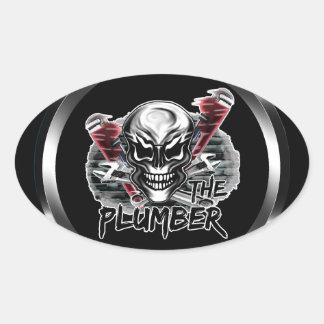 Pegatina Ovalada Calavera de plomero: El plomero