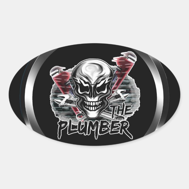 Pegatina Ovalada Calavera de plomero: El plomero (Anverso)
