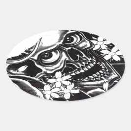 Pegatina Ovalada Calavera de tatuaje japonesa