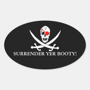 Pegatina Ovalada Calavera pirata: rendirse