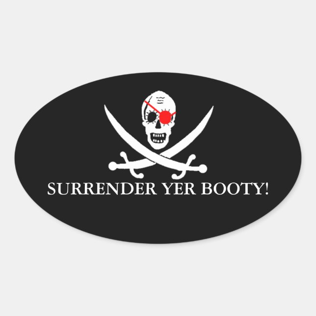 Pegatina Ovalada Calavera pirata: rendirse (Anverso)