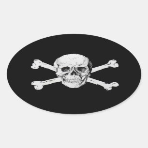 Pegatina Ovalada Calavera pirata y encrucijada