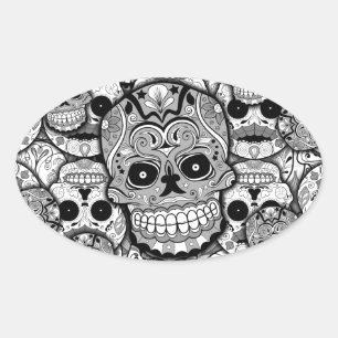 Pegatina Ovalada Calaveras de azúcar