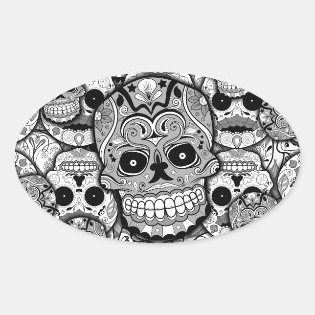 Pegatina Ovalada Calaveras de azúcar (Anverso)