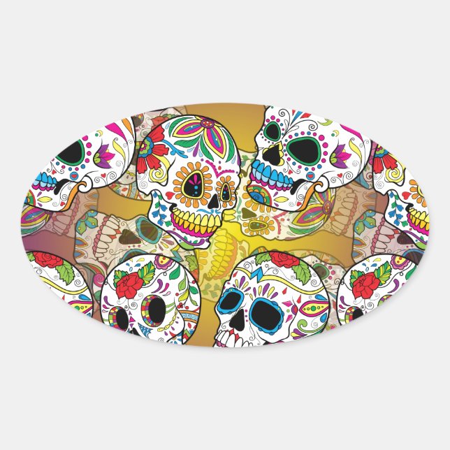 Pegatina Ovalada Calaveras de azúcar (Anverso)