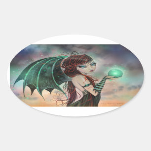 Pegatina Ovalada Calcomanías de arte de fantasía de hadas góticas v