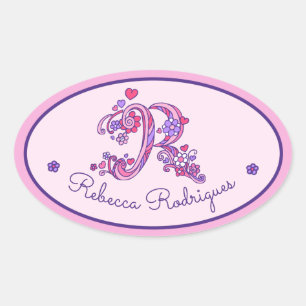 Pegatina Ovalada Calcomanías de iniciales personalizadas con nombre