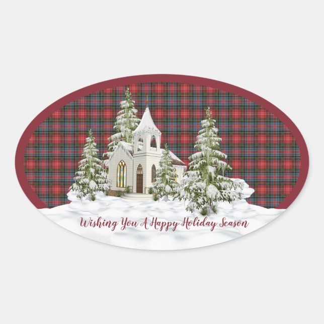 Pegatina Ovalada Caledonia moderna original escocés Tartán (Anverso)