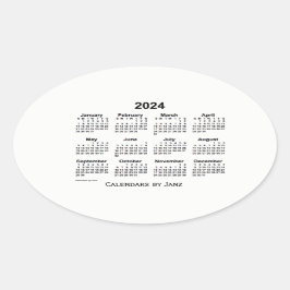 Pegatina Ovalada Calendario Blanco y Negro 2024 de Janz Oval Pegati
