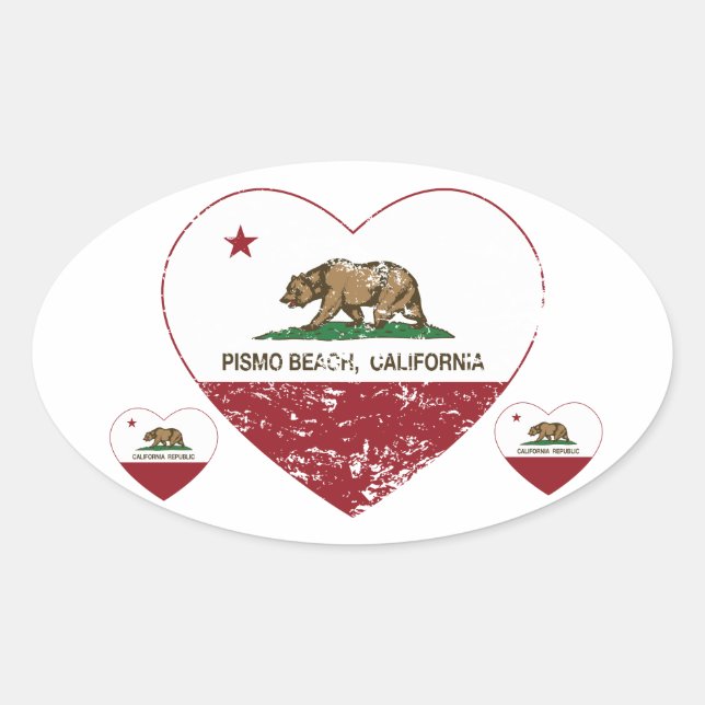 Pegatina Ovalada california flag pismo beach heart (Anverso)