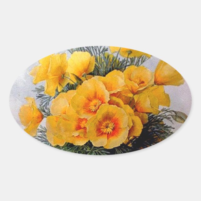 Pegatina Ovalada "California Poppies", por Paul de Longpre - Pegati (Anverso)