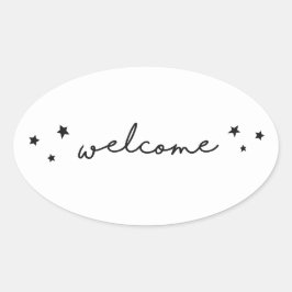 Pegatina Ovalada Caligrafía de bienvenida en blanco y negro. Modern