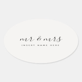 Pegatina Ovalada Caligrafía personalizada Sr. y Sra. Newlyw