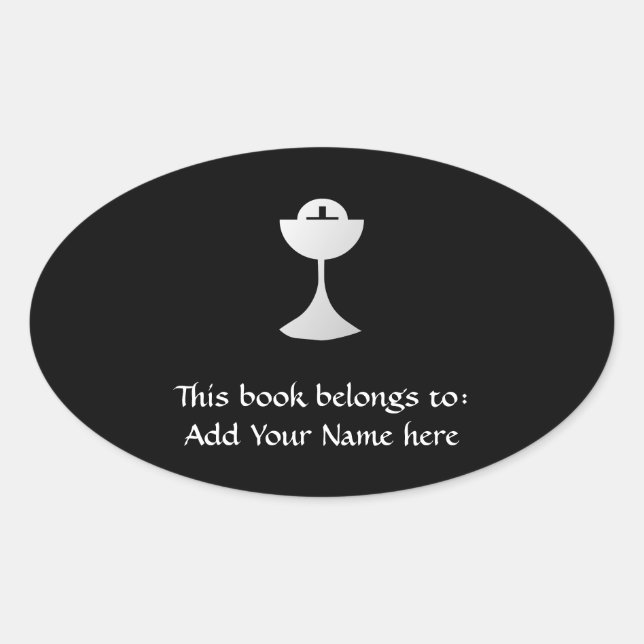 Pegatina Ovalada Cáliz plateado y anfitrión (Anverso)