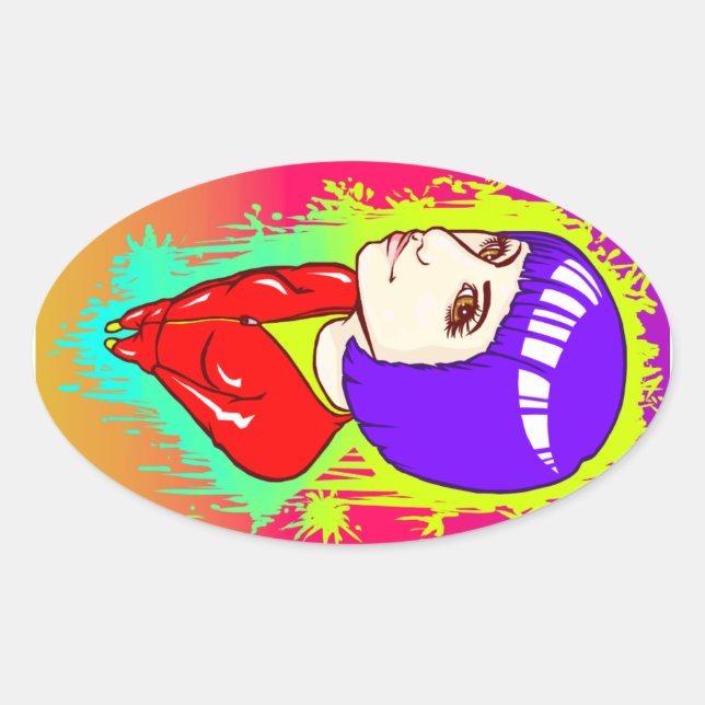 Pegatina Ovalada Calle Neon (Anverso)