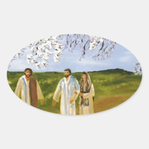 Pegatina Ovalada Caminar Con Jesús