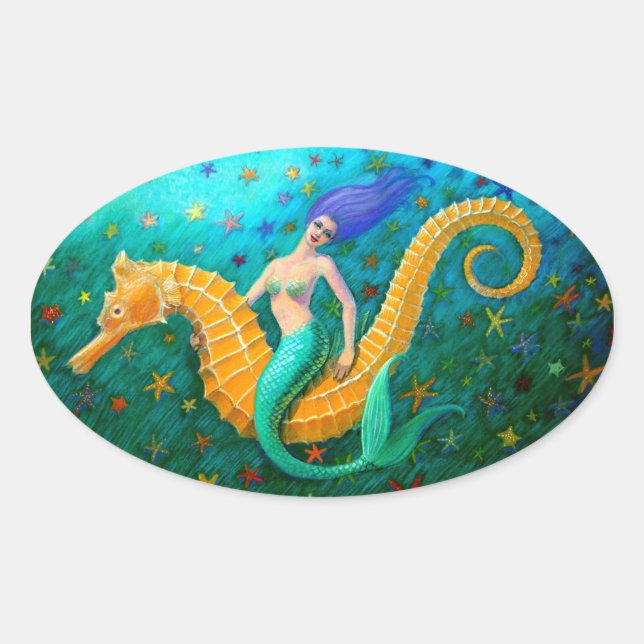 Pegatina Ovalada Camino de sirena - Hipomposo marino (Anverso)