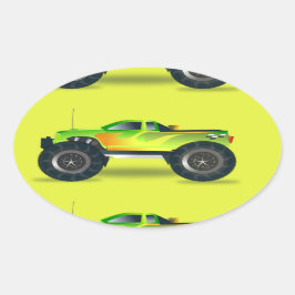 Pegatina Ovalada Camión de monstruos en verde limón