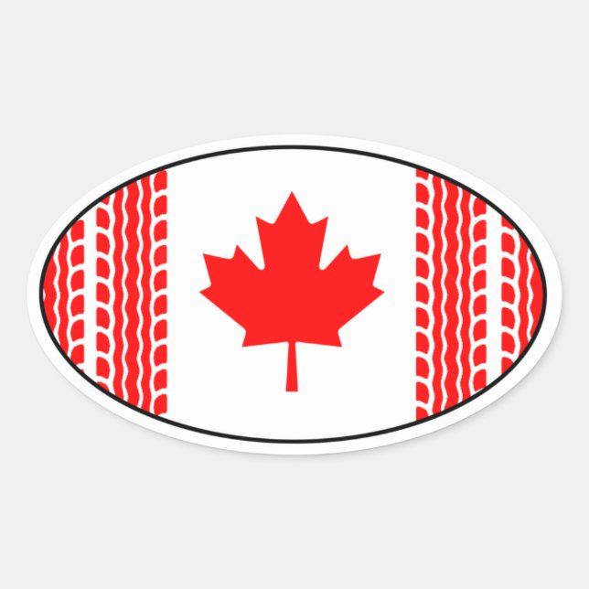 Pegatina Ovalada Camionero canadiense de bandera de Canadá con hoja (Anverso)