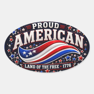 Pegatina Ovalada Camiseta Patriótica Americana Orgullosa – Tierra d