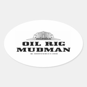 Pegatina Ovalada Campo petrolífero, plataforma petrolera Mudman,