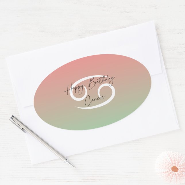 Pegatina Ovalada Cáncer de cumpleaños feliz (Sobre)