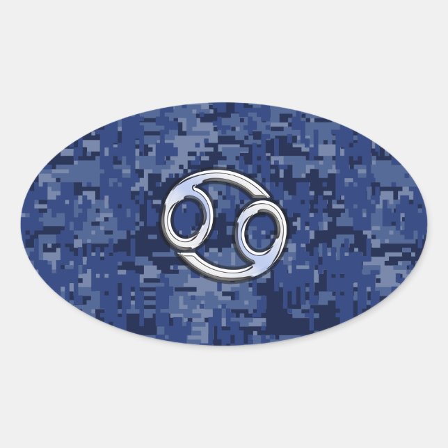 Pegatina Ovalada Cáncer de plata Rótulo zodiaco marina azul camo di (Anverso)