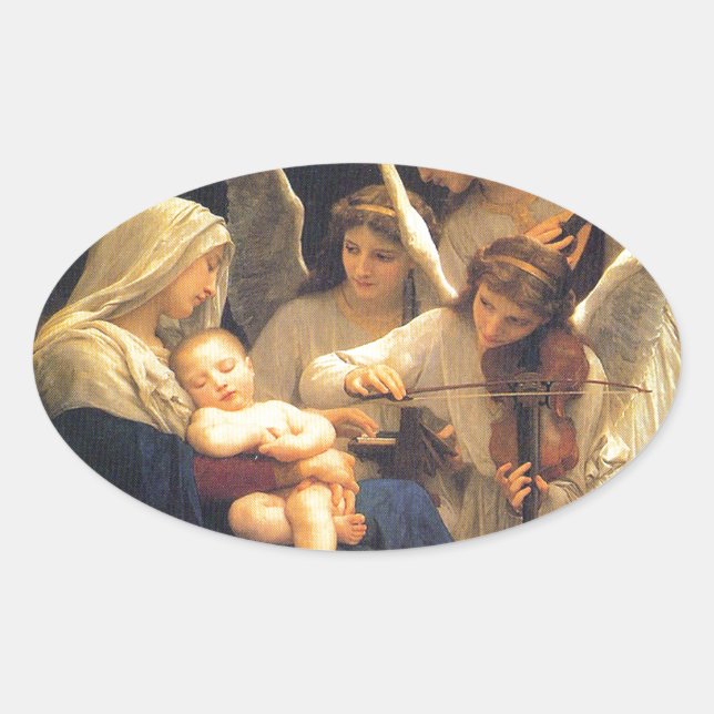 Pegatina Ovalada Canción de los Ángeles, William-Adolphe Bouguereau (Anverso)