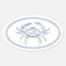 Pegatina Ovalada Cangrejo azul y blanco de adormidera costera