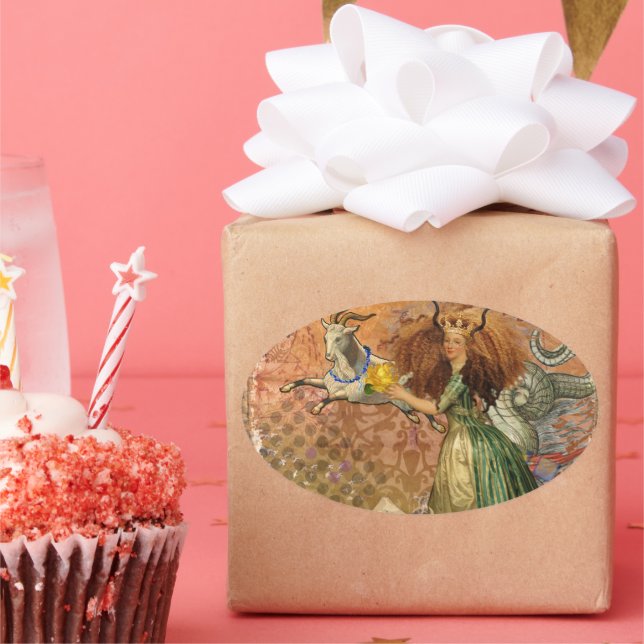 Pegatina Ovalada Capricorn Mujer Goat Whimsical Fun (Fiesta)