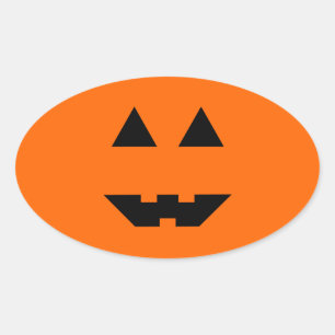 Pegatina Ovalada Cara de calabaza de Halloween