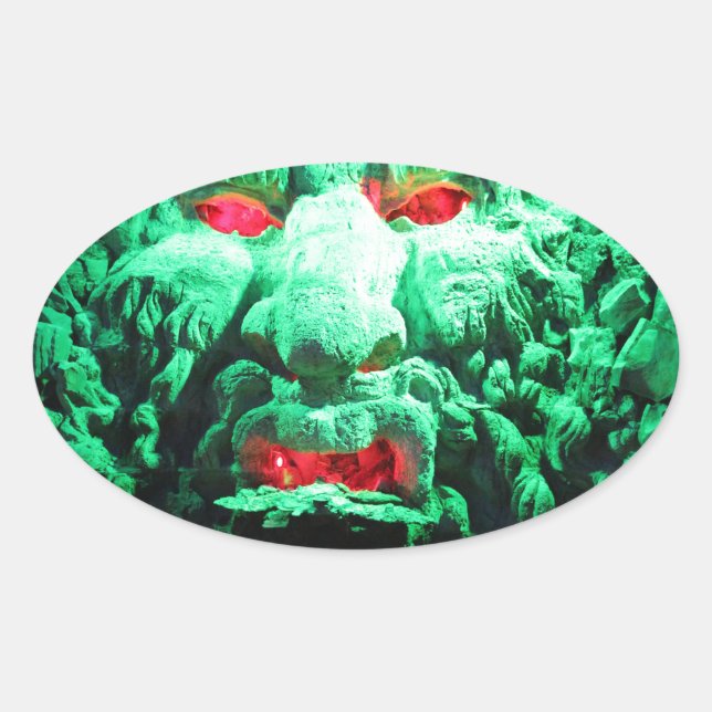 Pegatina Ovalada Cara mascarada aterradora en roca (Anverso)